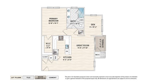 Floor plan for 1 bed, 1 bath, 957 sqft